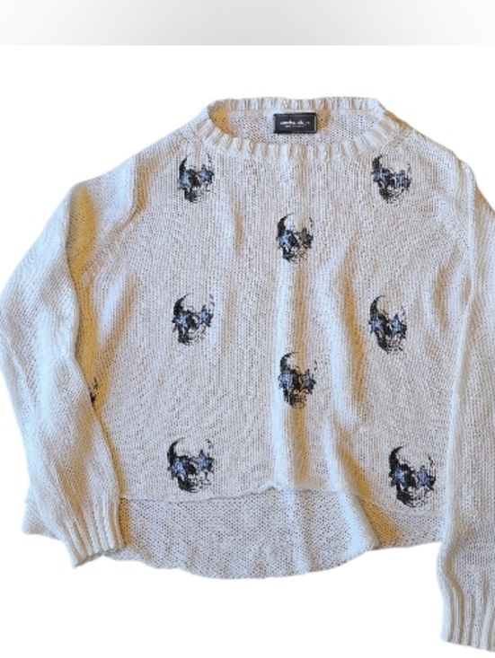 Wooden Ships Sweaters - Wooden Ships Paola Buendia Skull Sweater XS White Lightweight Knit Gothic Grunge